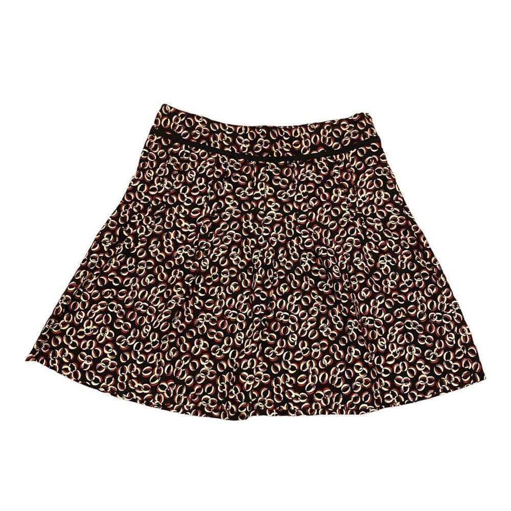 Ann Loft Black with Red and White Pattern Flare‎ Skirt Sz 8